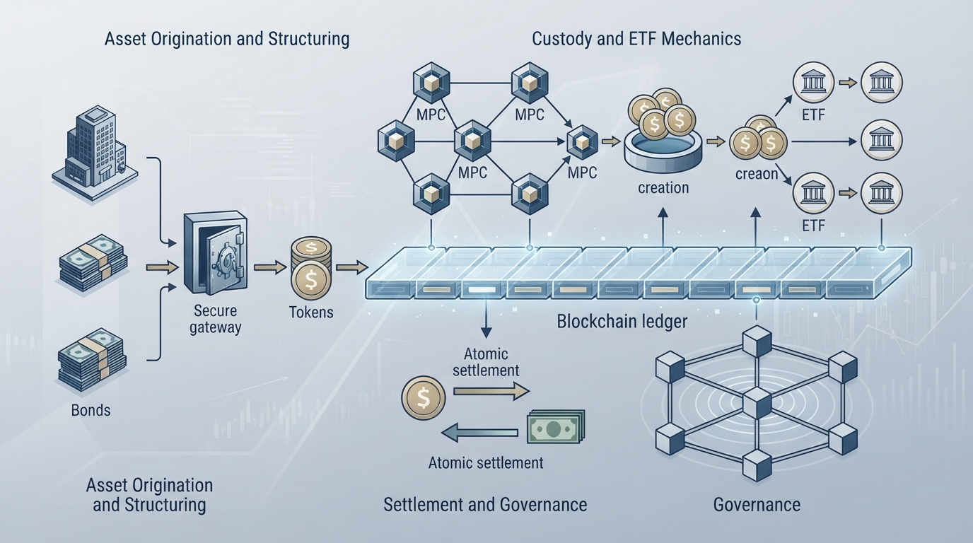 An illustration explaining the key ideas of best asset tokenization crypto
